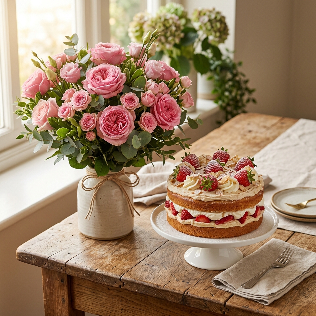 Flowers and cake combo for celebrations